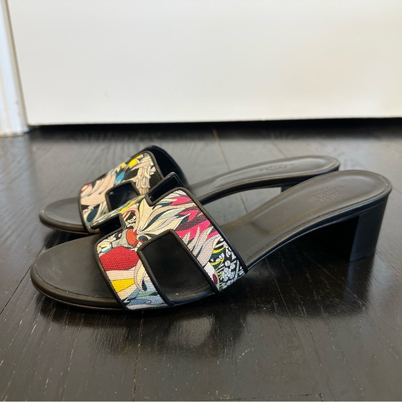 Hermès Oasis Heel Slip On Limited Edition Open Toe Multicolor Sandals Slide - Picture 1 of 7